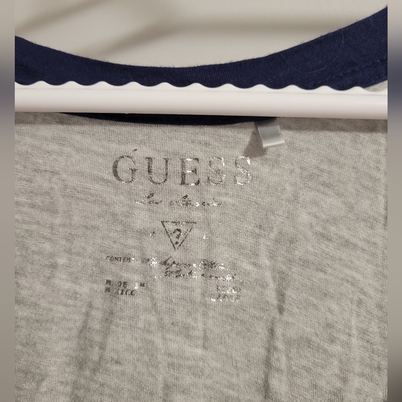 Guess 3/4 Sleeve Length Shirt, Large, Navy Blue and Gray - Picture 3 of 3